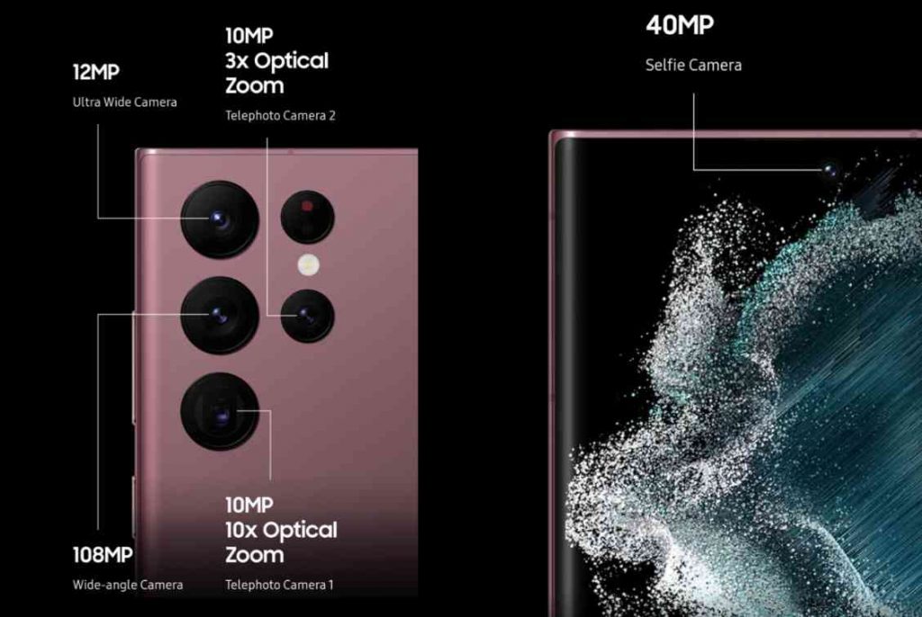 Samsung Galaxy S22 Ultra Rear and Front Camera Setup